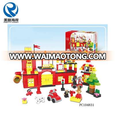 High quality educational fire station building block, large toy plastic building blocks for kids